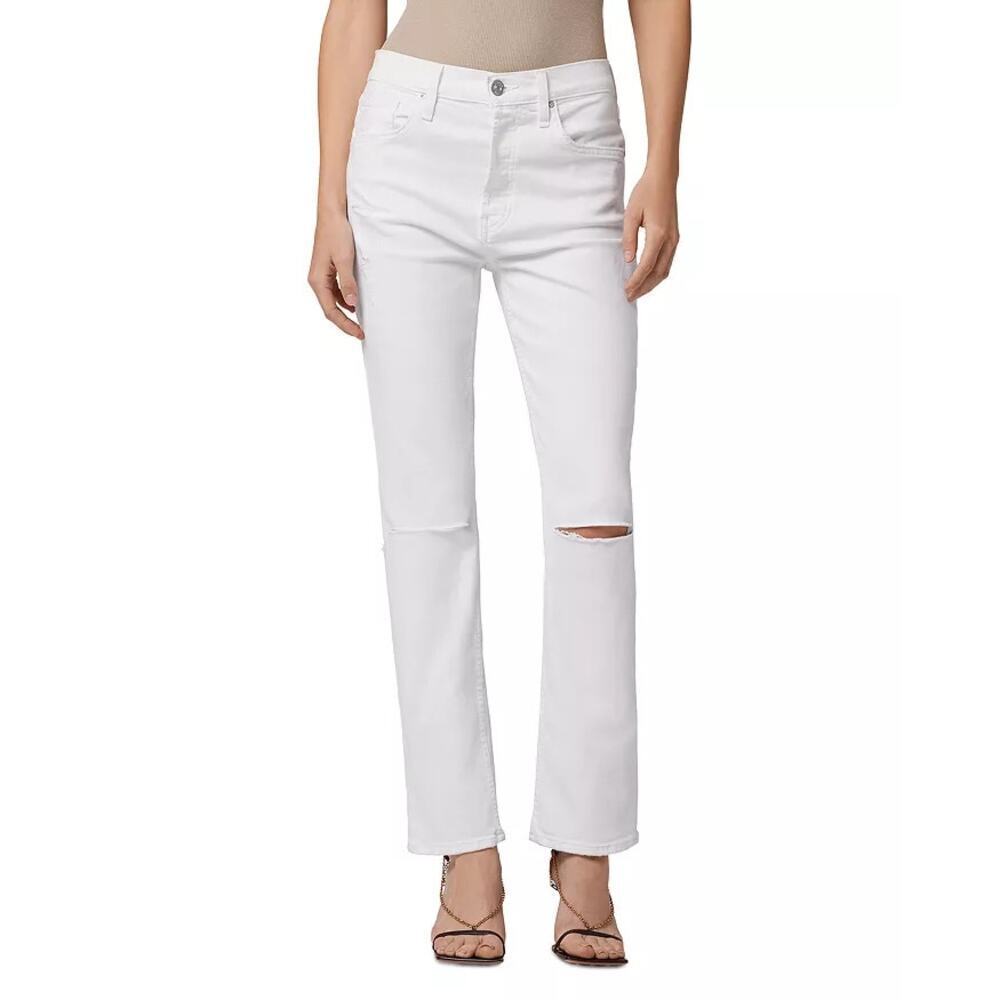 Hudson Thalia Distressed Straight Leg Ankle Jeans in White Mustang Size 29 NWT